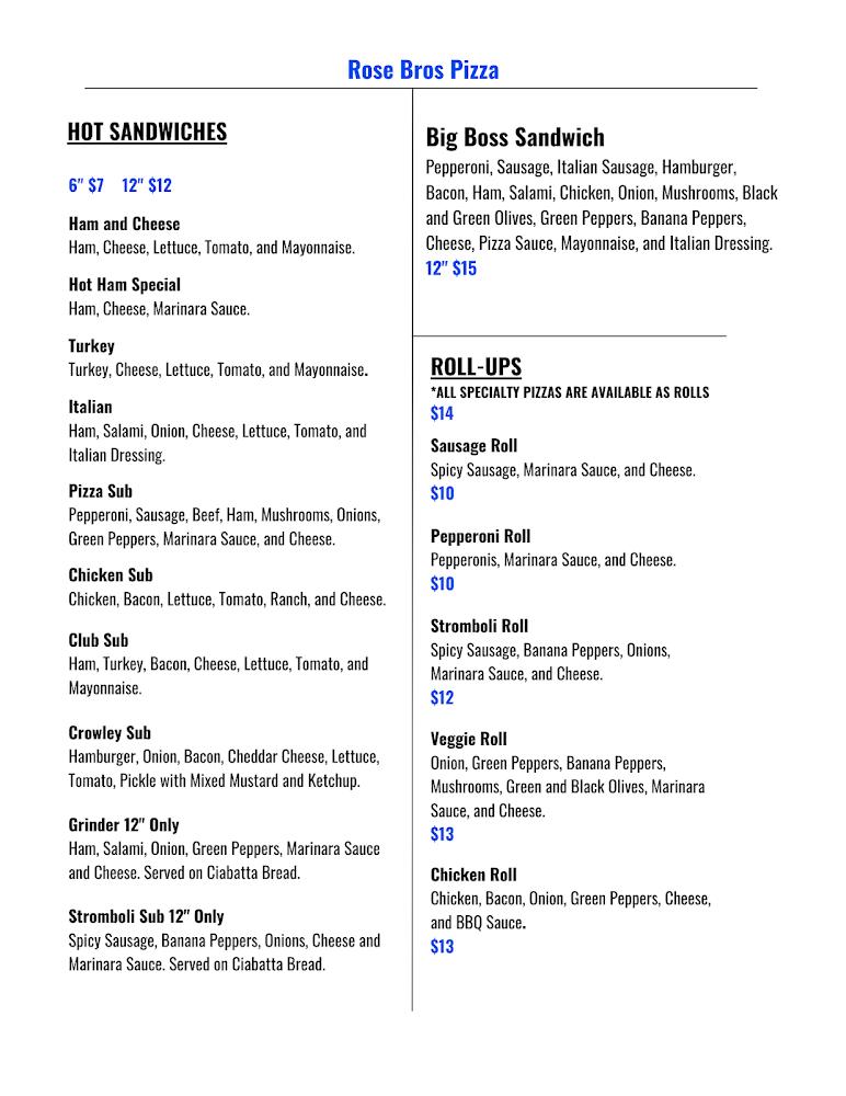 Rose Brothers Pizza Menu image 3