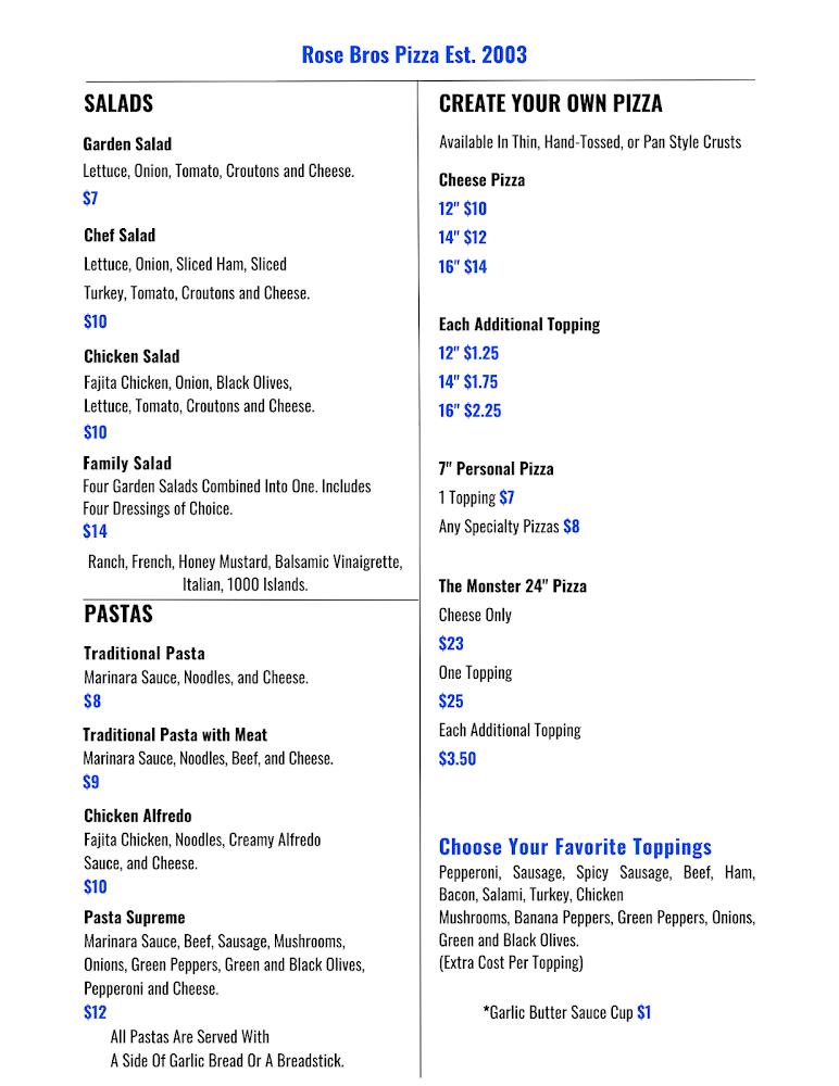 Rose Brothers Pizza Menu image 4